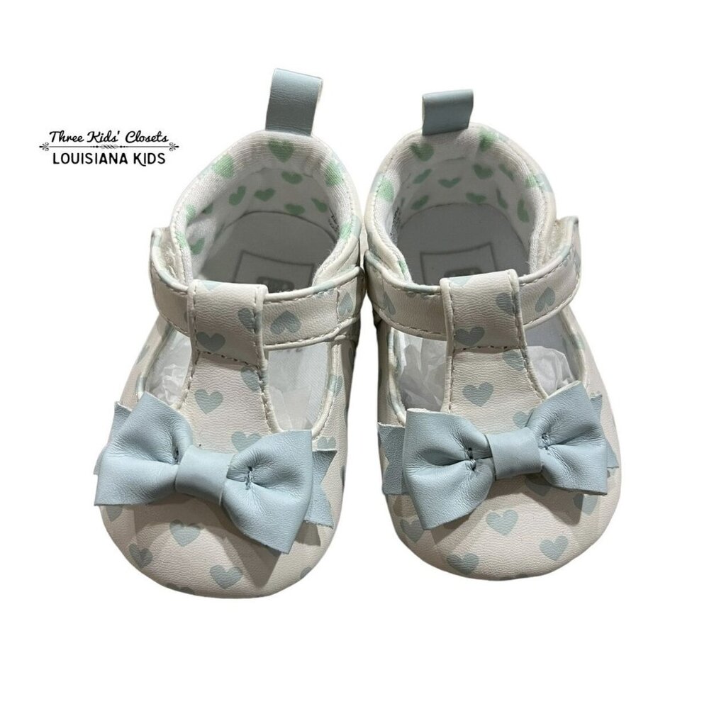 NEW Rosie Pope Sz 1 (0-3m) Aqua Blue Heart Crib Shoes
